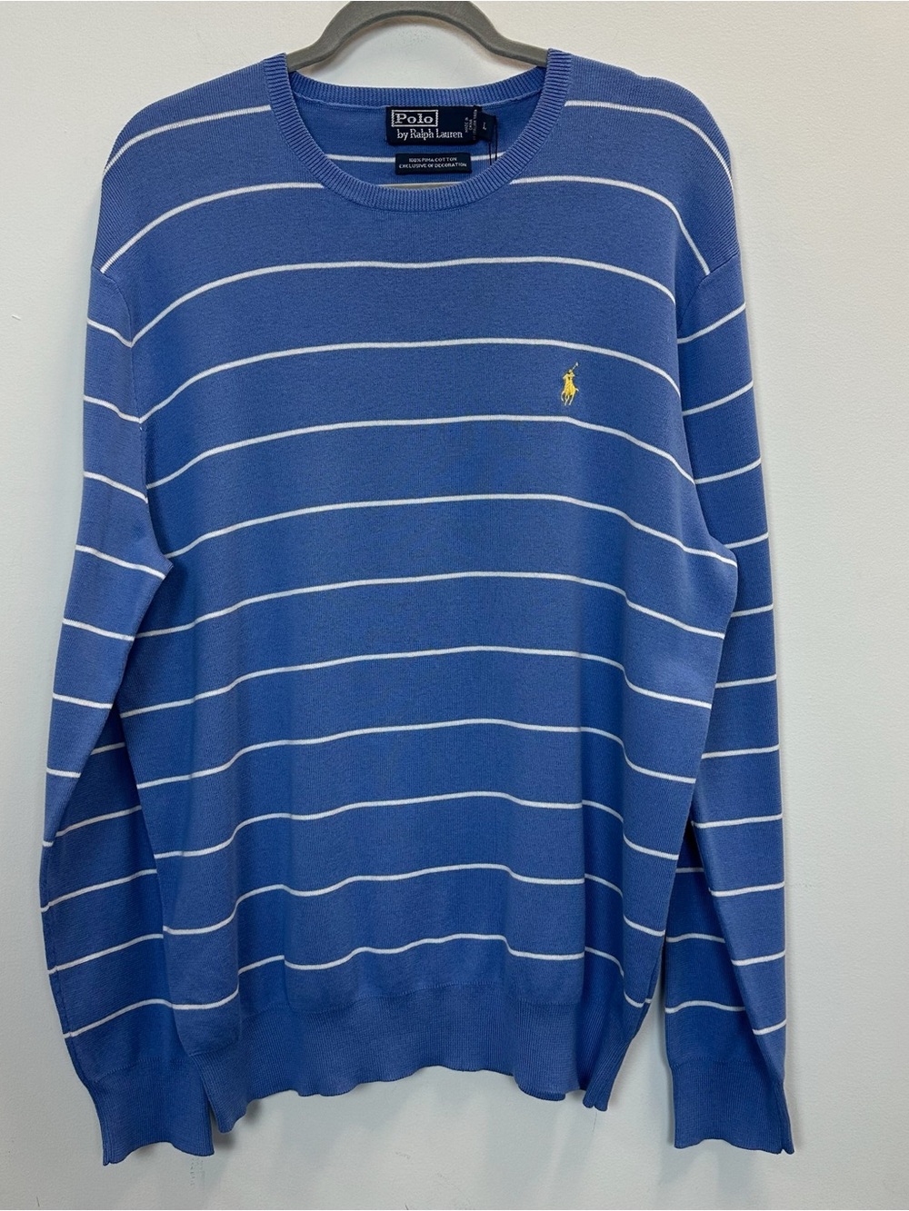 NWT Polo by Ralph Lauren Blue Long Sleeve Crewneck with White Stripes